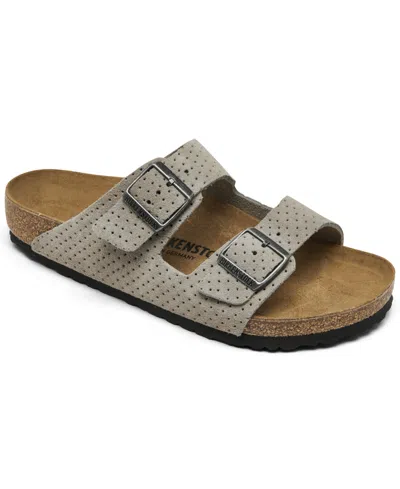 Shop Birkenstock Men's Arizona Suede Embossed Dotted Adjustable Slide Sandals From Finish Line In Gray