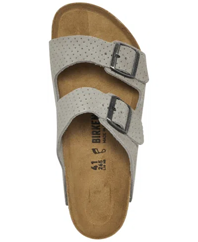 Shop Birkenstock Men's Arizona Suede Embossed Dotted Adjustable Slide Sandals From Finish Line In Gray