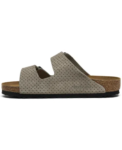 Shop Birkenstock Men's Arizona Suede Embossed Dotted Adjustable Slide Sandals From Finish Line In Gray