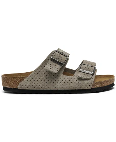 Shop Birkenstock Men's Arizona Suede Embossed Dotted Adjustable Slide Sandals From Finish Line In Gray