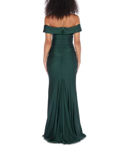 Shop B Darlin Juniors' Ruched Off-the-shoulder Gown In Hunter