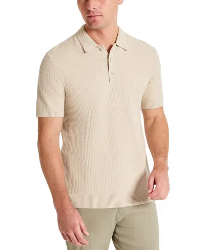 Shop Kenneth Cole Men's Lightweight Knit Polo In Tan Mix