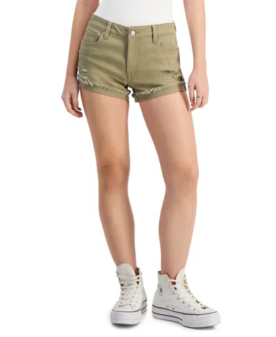 Shop Celebrity Pink Juniors' Frayed Cuffed Denim Shorts In Slate Green