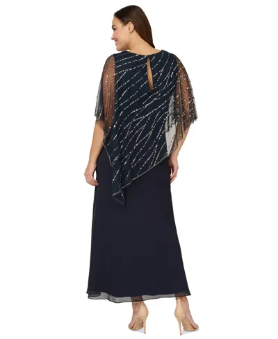 Shop Adrianna Papell Plus Size Beaded Popover Gown In Midnight