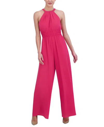 Shop Vince Camuto Petite Halter Wide-leg Jumpsuit In Hot Pink