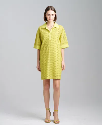 Shop Natori Women's Cotton Eyelet-design Mini Shirtdress In Citron