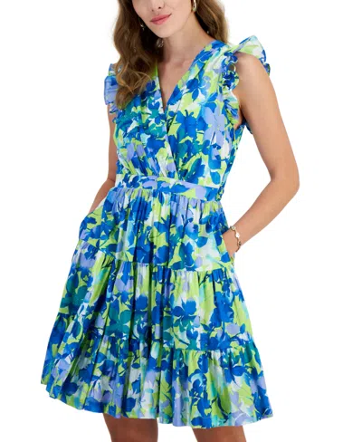 Shop Taylor Women's Printed A-line V-neck Dress In Chartreuse