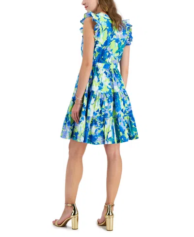 Taylor Women's Printed A-line V-neck Dress In Chartreuse