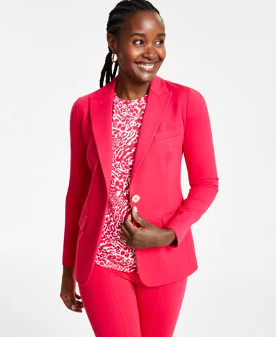 Shop Michael Kors Michael  Women's Knit One-button Blazer, Regular & Petite In Deep Pink