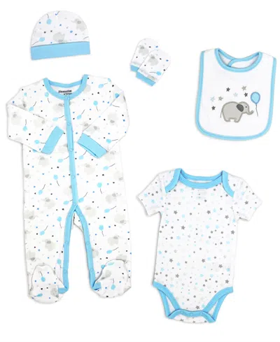 Shop Tendertyme Baby Boy Elephants And Balloons 5 Piece Layette Set In Baby Blue