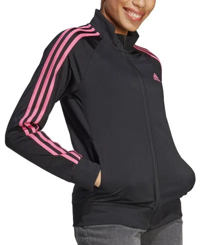 Shop Adidas Originals Women's 3-stripe Tricot Track Jacket, Xs-4x In Black,pulse Magenta