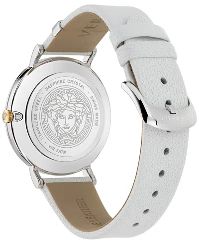 Shop Versace Women's Swiss White Leather Strap Watch 38mm In Stainless