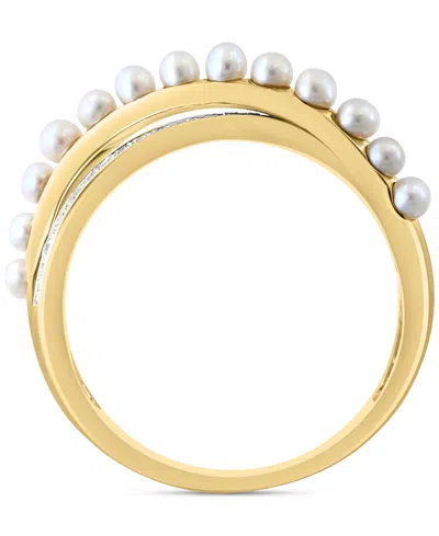 Shop Effy Collection Effy Freshwater Pearl (2mm) & Diamond (1/10 Ct. T.w.) Crossover Statement Ring In 14k Gold In Yellow Gol