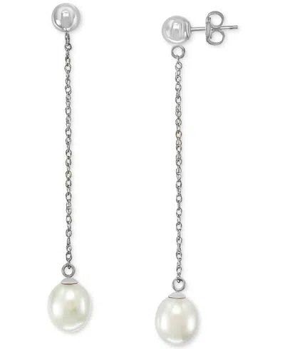 Shop Effy Collection Effy Freshwater Pearl (7mm) Chain Drop Earrings In 14k White Gold