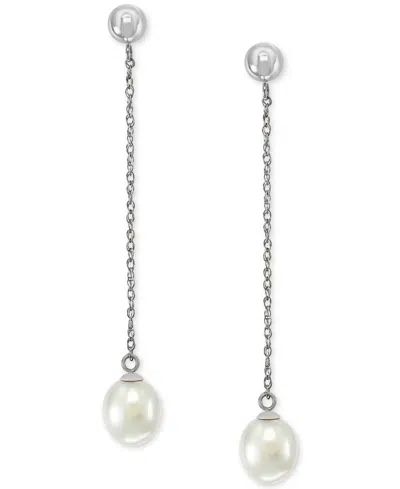 Shop Effy Collection Effy Freshwater Pearl (7mm) Chain Drop Earrings In 14k White Gold