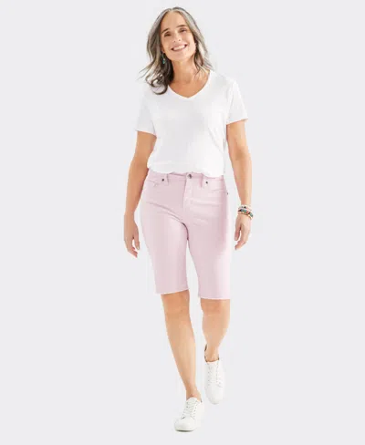 Shop Style & Co Women's Mid-rise Raw-edge Bermuda Jean Shorts, Created For Macy's In Lilac Flor