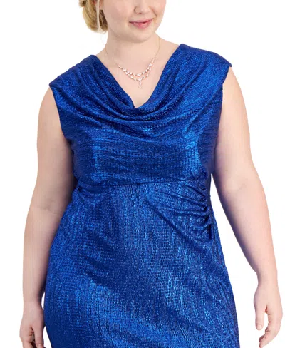 Shop Connected Plus Size Cowlneck Sleeveless Long Dress In Royal