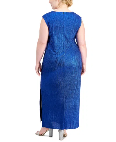 Shop Connected Plus Size Cowlneck Sleeveless Long Dress In Royal