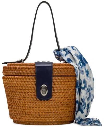 Shop Patricia Nash Caselle Small Wicker Basket Bag With Scarf In Natural,oceano