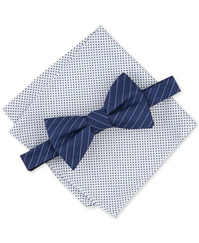 Shop Alfani Men's Ozark Stripe Bow Tie & Dot Pocket Square Set, Created For Macy's In Navy