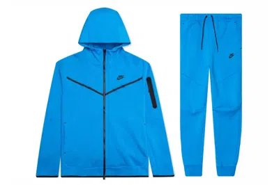 NIKE Pre-owned Sportswear Tech Fleece Full Zip Hoodie & Joggers Set Light Photo Blue/black