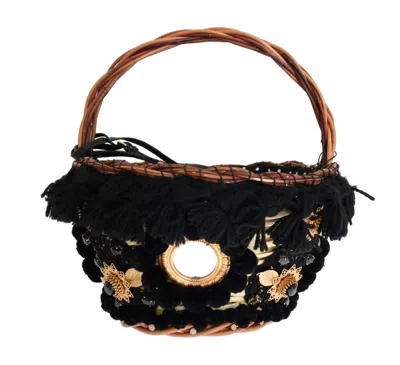 Shop Dolce & Gabbana Chic Beige & Black Straw Snakeskin Bucket Bag