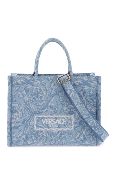 Shop Versace Athena Barocco Tote Bag In Light Blue