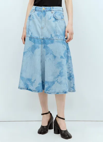 Shop Ganni Bleach Denim Flounce Midi Skirt In Blue