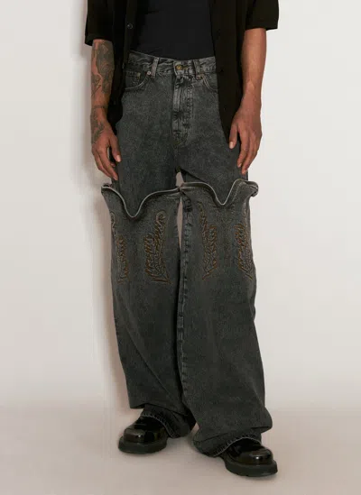 Shop Y/project Evergreen Maxi Cowboy Cuff Jeans In Black