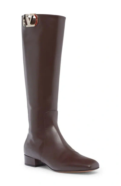 Shop Valentino Vlogo Knee High Boot In Cacao