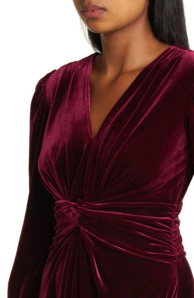Shop Vince Camuto Twist Front Long Sleeve Velvet Fit & Flare Dress In Wine