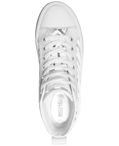 Shop Michael Kors Michael  Women's Zebra Sequin High-top Sneakers In Optic White,silver