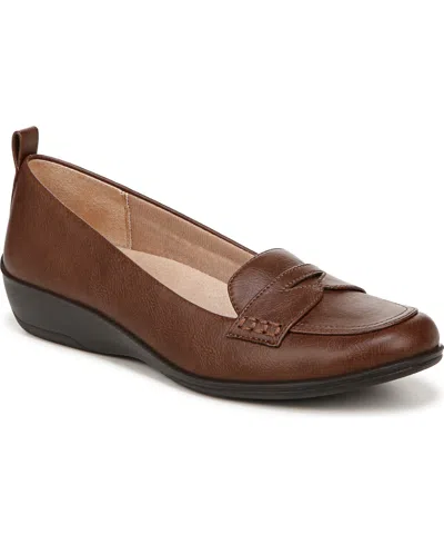 Shop Lifestride Ivonne Slip On Loafers In Dark Tan Faux Leather