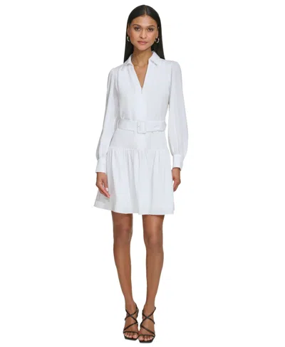 Shop Karl Lagerfeld Women's Belted Shirtdress In Soft White
