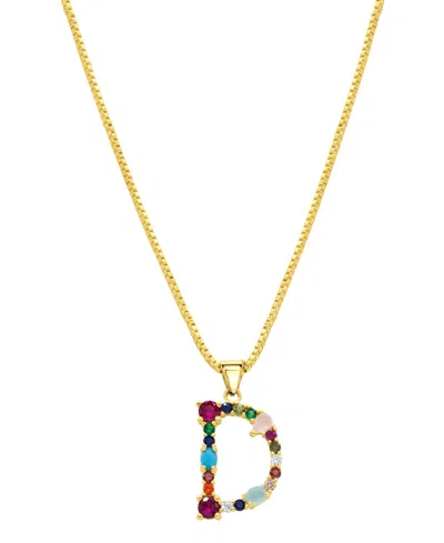 Adornia 14k Gold-plated Multi Color Stone Initial Necklace In Gold- D
