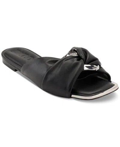 Shop Dkny Women's Doretta Square Toe Slide Sandals In Black,nickel