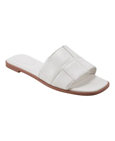 Shop Bandolino Women's Vanelli Square Toe Casual Flat Sandals In Cream - Faux Leather Pu