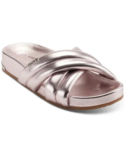 Shop Dkny Women's Indra Criss Cross Strap Foot Bed Slide Sandals, Created For Macy's In Dusty Rose