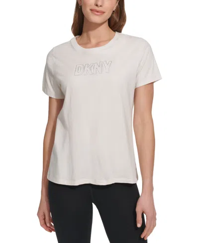 Shop Dkny Sport Women's Cotton Embellished-logo T-shirt In Sand