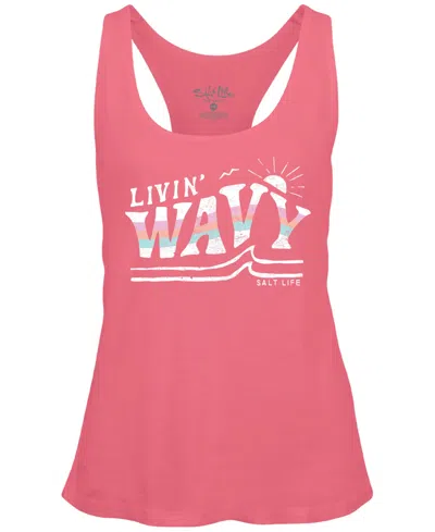 Shop Salt Life Women's In The Curl Cotton Racerback Tank Top In Pink Punch