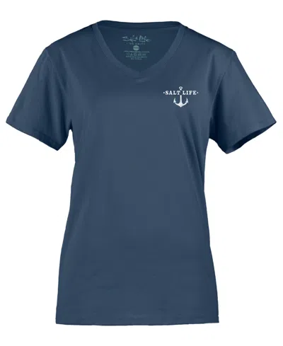 Shop Salt Life Women's Sea Yall Cotton Graphic V-neck T-shirt In Washed Navy