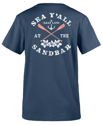 Shop Salt Life Women's Sea Yall Cotton Graphic V-neck T-shirt In Washed Navy
