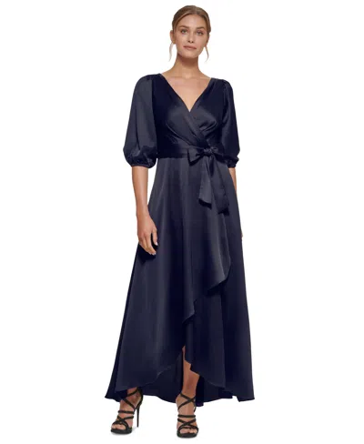 Dkny Balloon-sleeve Satin Gown In Midnight