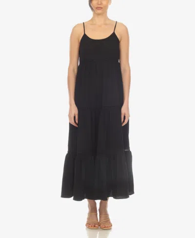 Shop White Mark Women's Scoop Neck Tiered Maxi Dress In Black