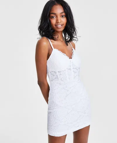 Shop Guess Women's Candace Lace V-neck Corset Dress In Pure White