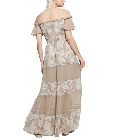 Shop Guess Women's Giuditta Embroidered Maxi Dress In Safari Tan Multi