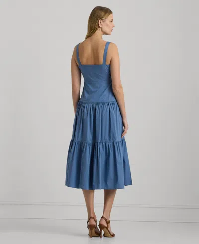 Shop Lauren Ralph Lauren Women's Cotton-blend Tie-front Tiered Dress In Pale Azure
