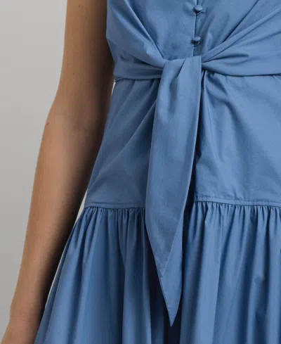 Shop Lauren Ralph Lauren Women's Cotton-blend Tie-front Tiered Dress In Pale Azure