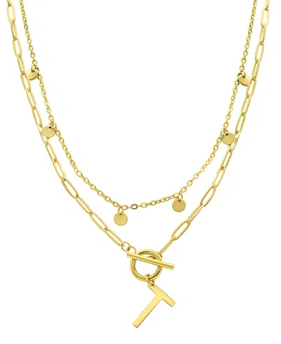 Adornia Tarnish Resistant 14k Gold-plated Confetti And Paperclip Layered Initial Toggle Necklace In Gold- T
