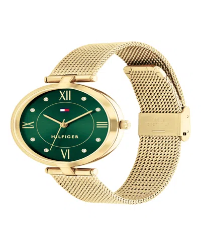 Shop Tommy Hilfiger Women's Quartz Gold-tone Stainless Steel Mesh Watch 34mm In Green